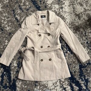 H&M Trench Coat Size 10 Women Cream Ivory Double Breasted Pockets